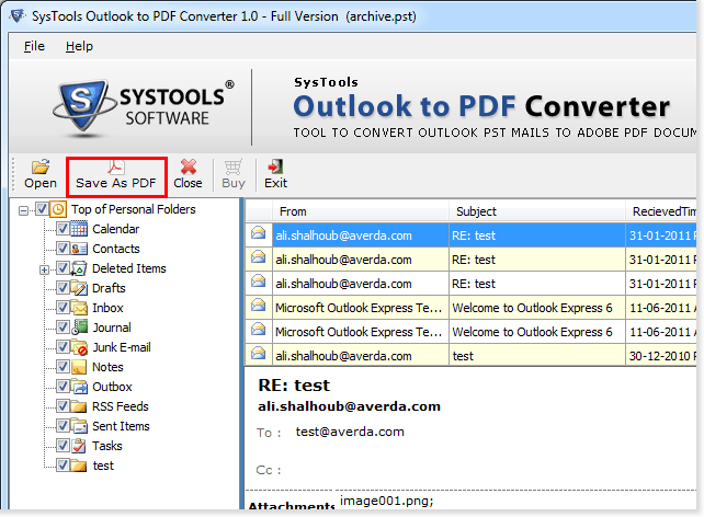 Outlook PST to PDF 1.2