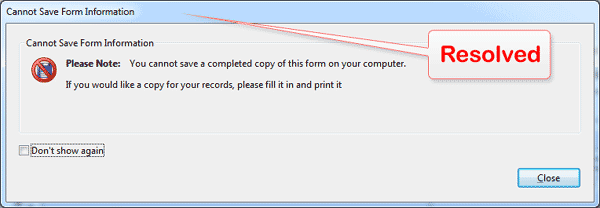 Cannot Save Form Information Resolved